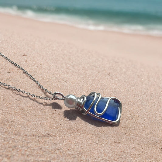 Kent Mid Blue Sea Glass Waves Pendant