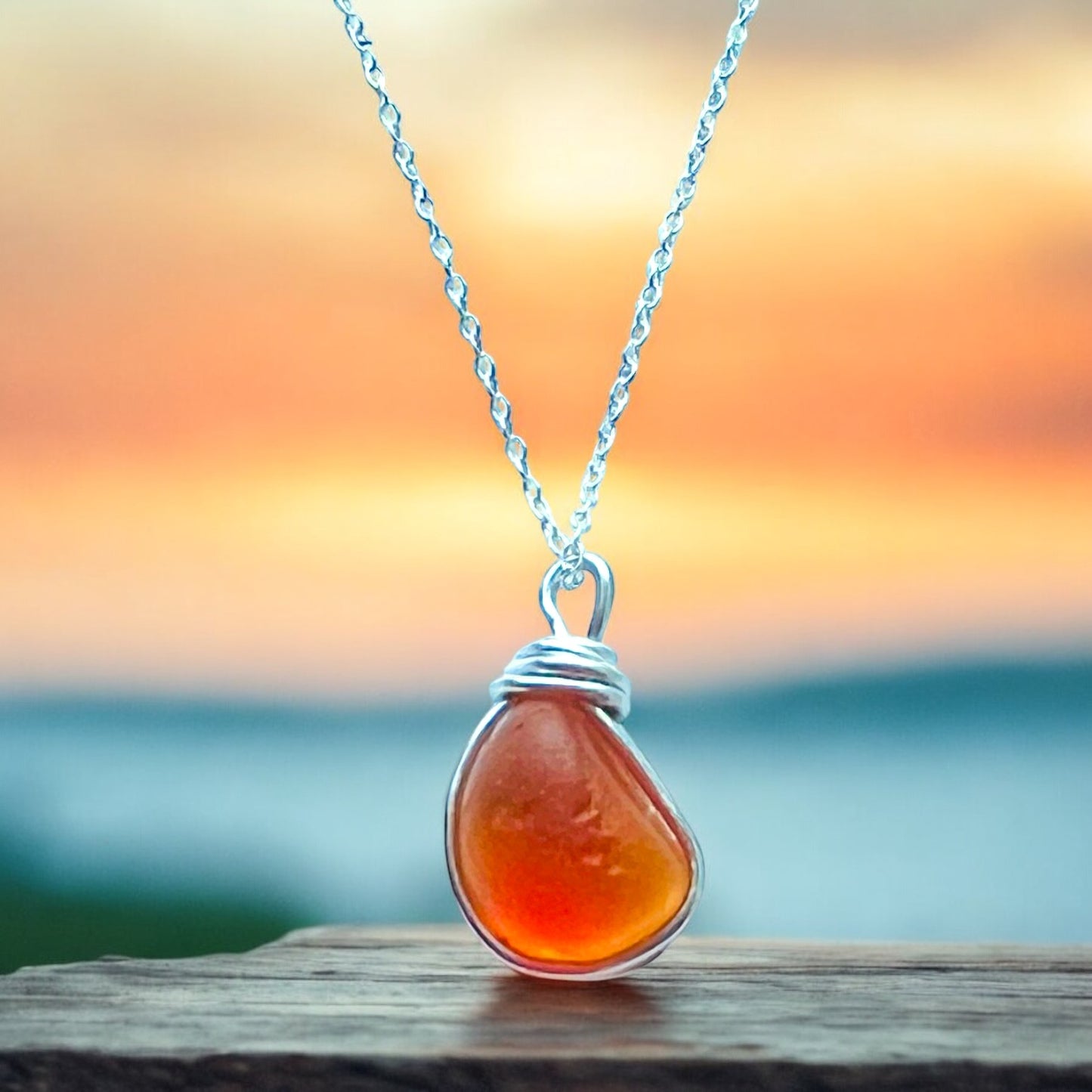 Extremely Rare Orange Seaham Sea Glass Multicolour Pendant