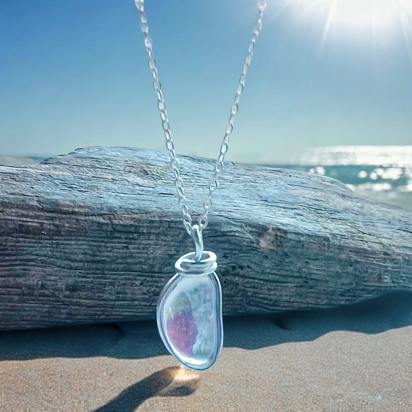 Rare Pale Pink and Yellow Seaham Sea Glass Multi Pendant