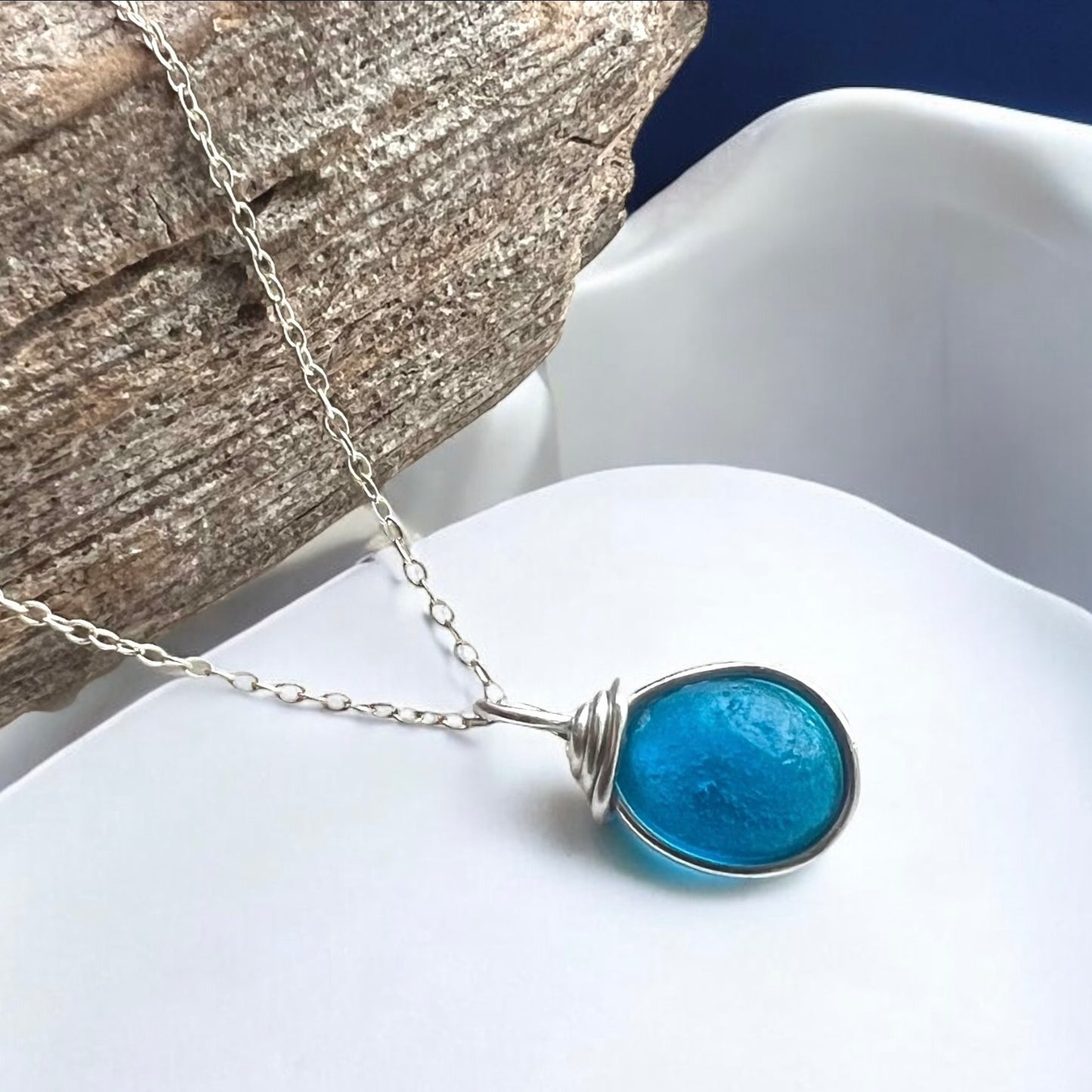 Rare Turquoise Seaham Sea Glass Pendant