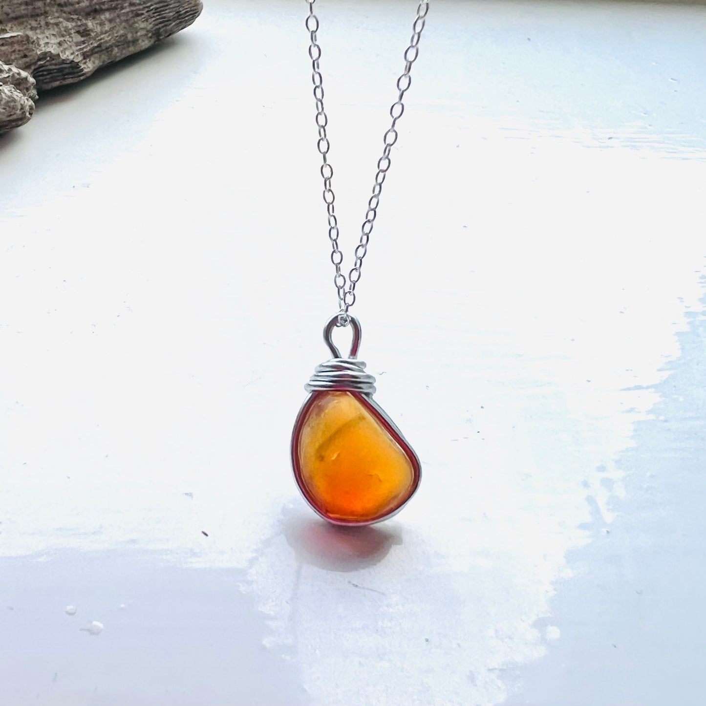 Extremely Rare Orange Seaham Sea Glass Multicolour Pendant