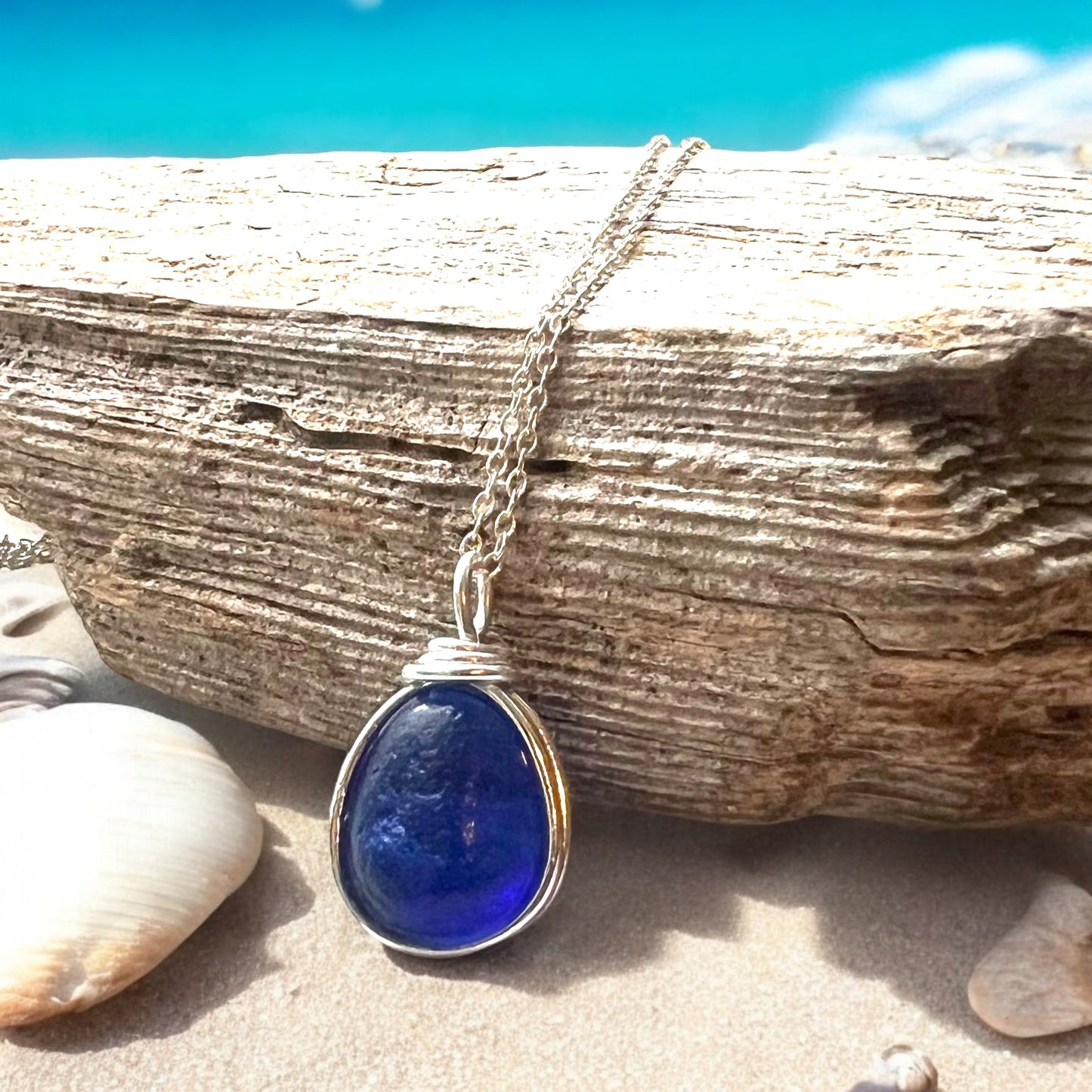 Cobalt Seaham Sea Glass Pendant