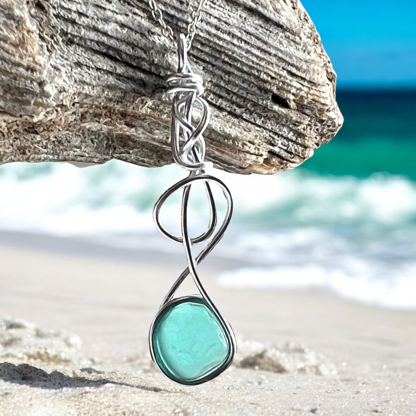 Rare Turquoise Green Seaham Sea Glass Pendant