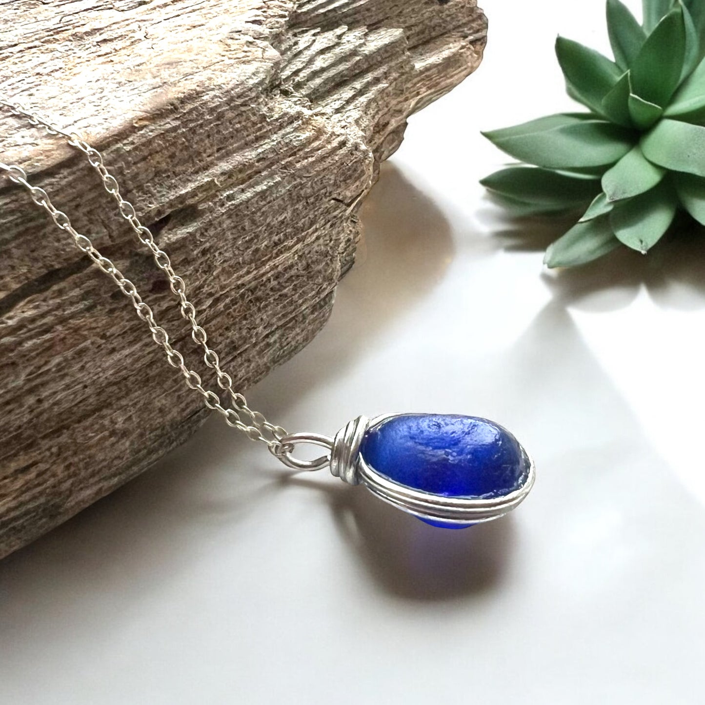 Cobalt Seaham Sea Glass Pendant