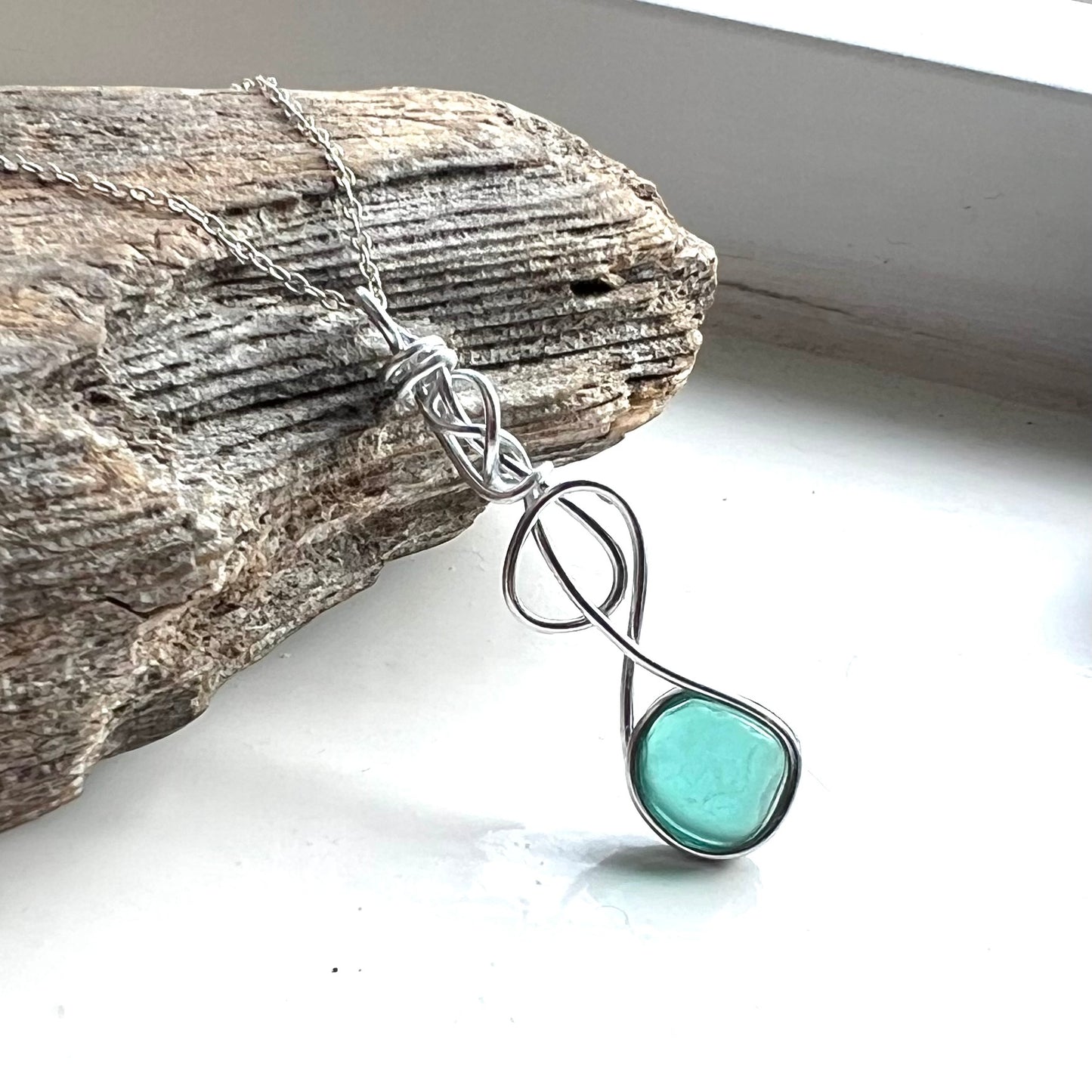 Rare Turquoise Green Seaham Sea Glass Pendant