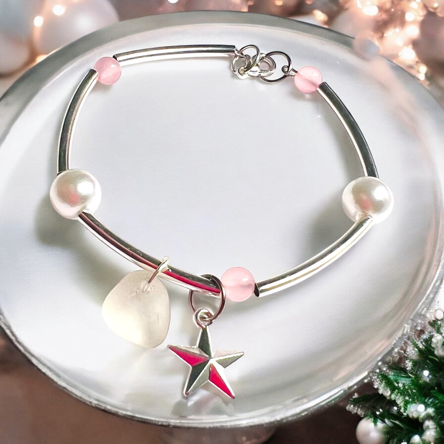 Star & Sea Glass Charm Bracelet