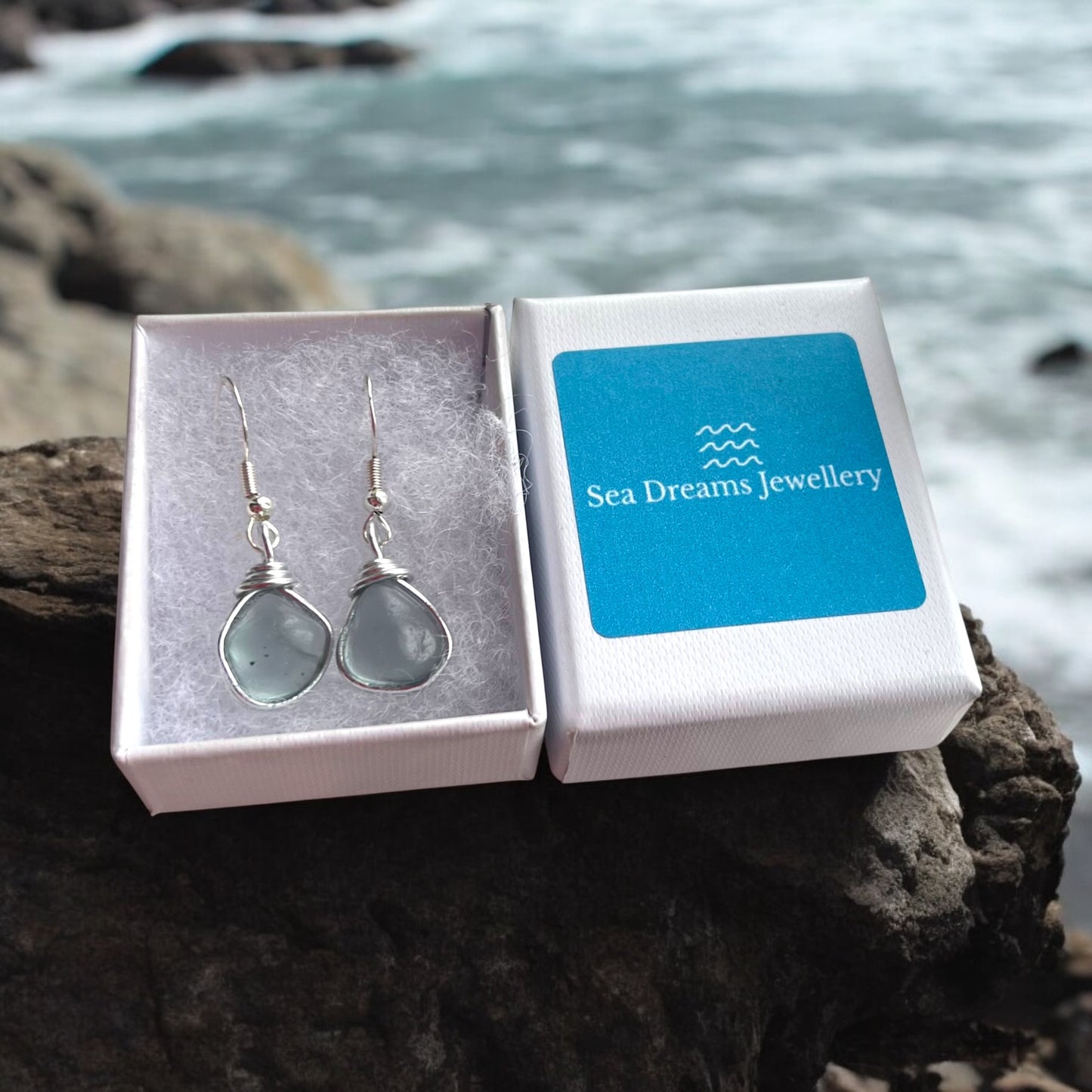 Rare Grey Seaham Sea Glass Earrings