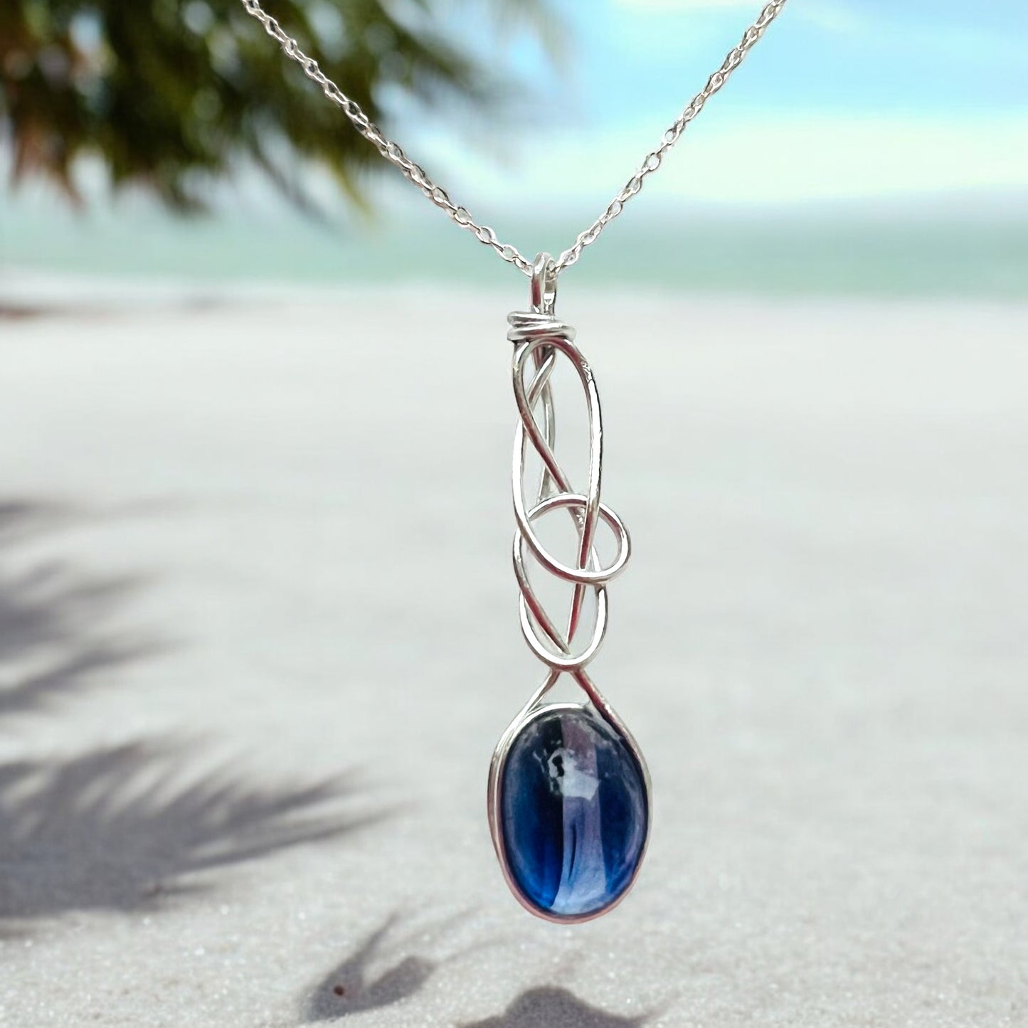 Multi Blue Swirly Seaham Sea Glass Pendant