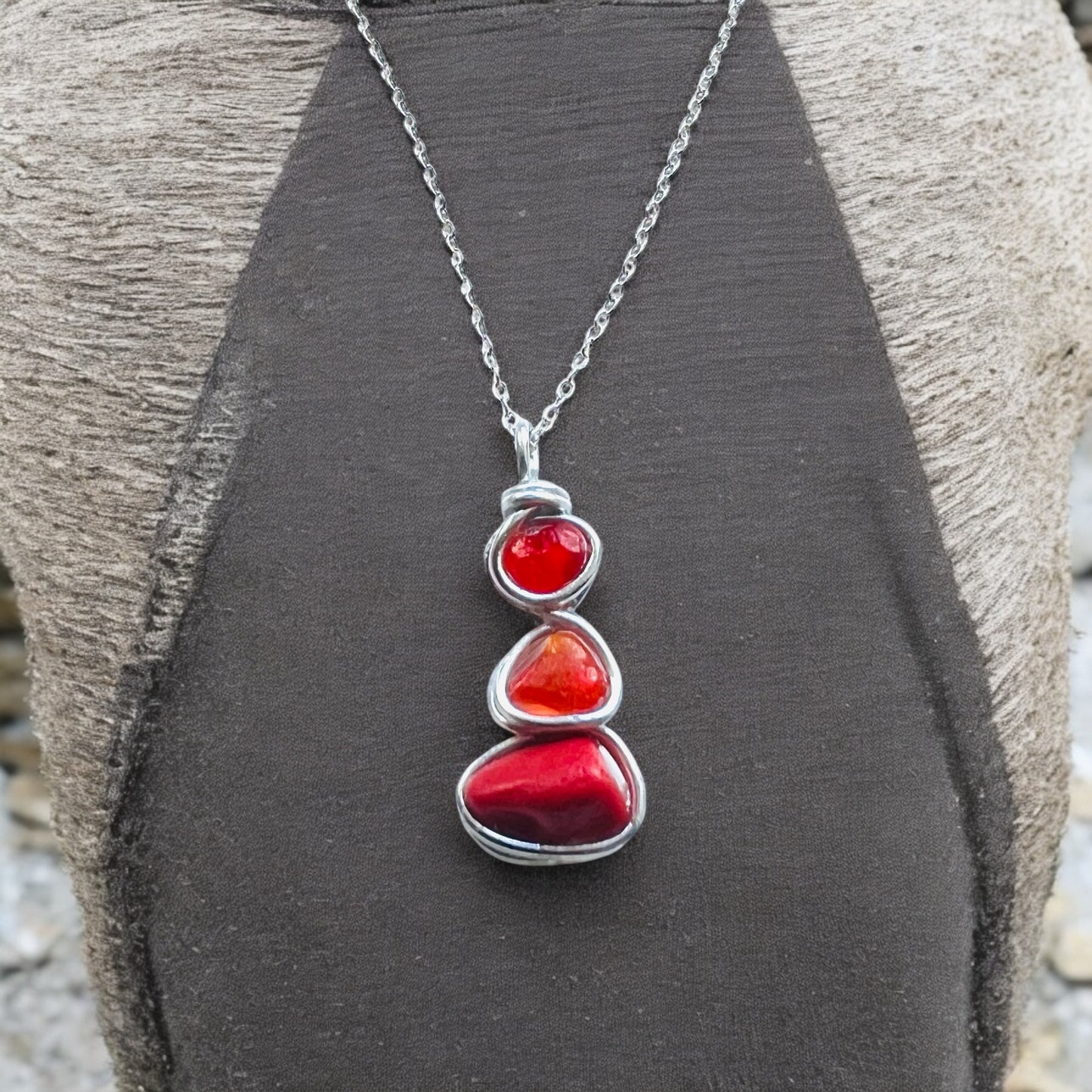 Rare Red and Orange Seaham Sea Glass Pendant