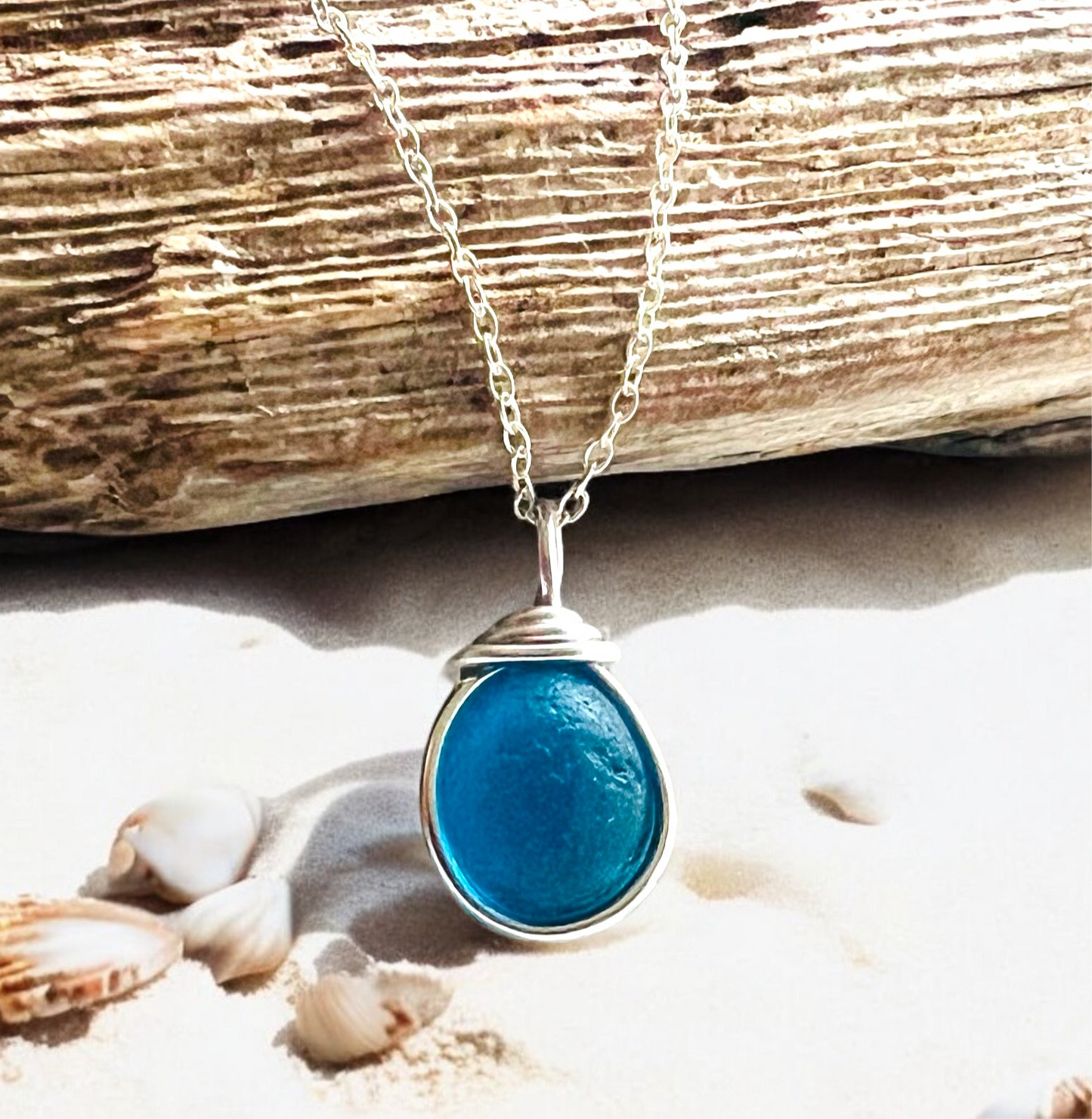 Rare Turquoise Seaham Sea Glass Pendant