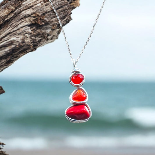 Rare Red and Orange Seaham Sea Glass Pendant