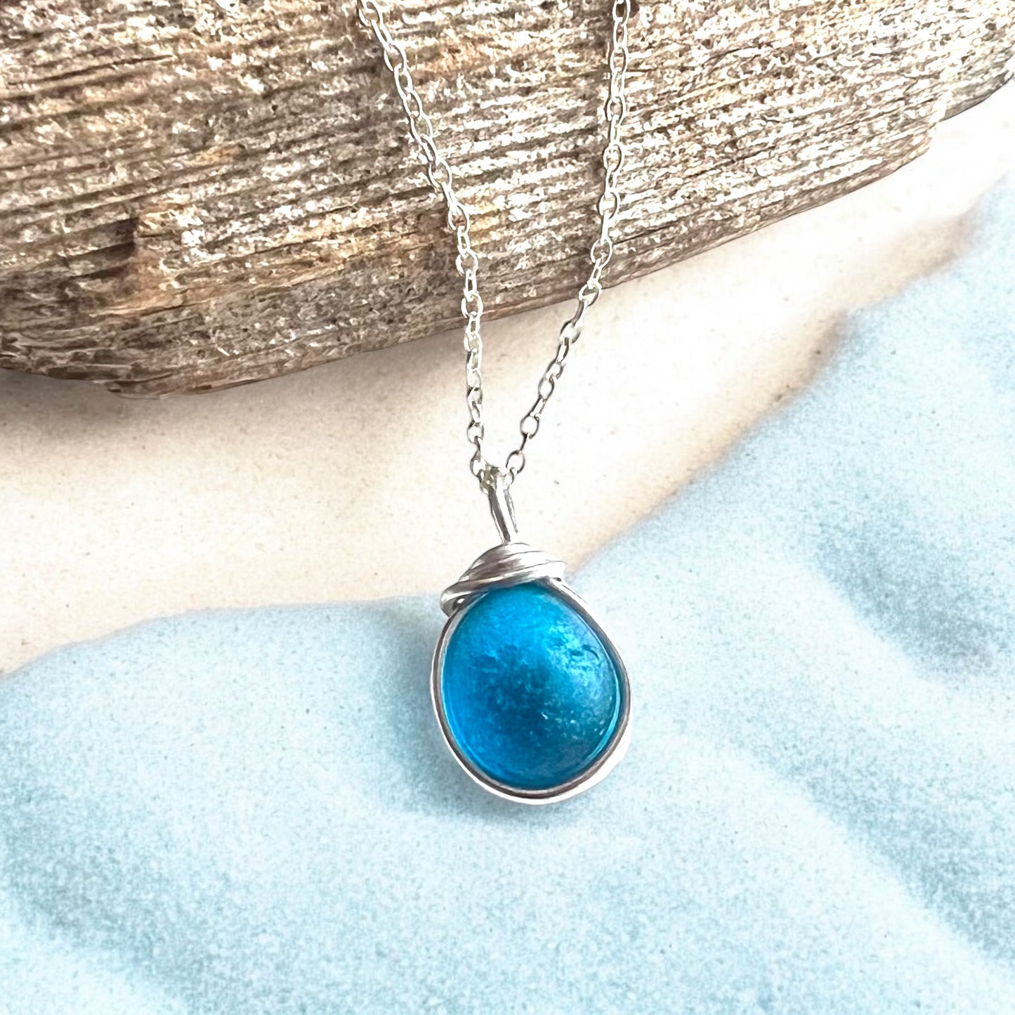 Rare Turquoise Seaham Sea Glass Pendant