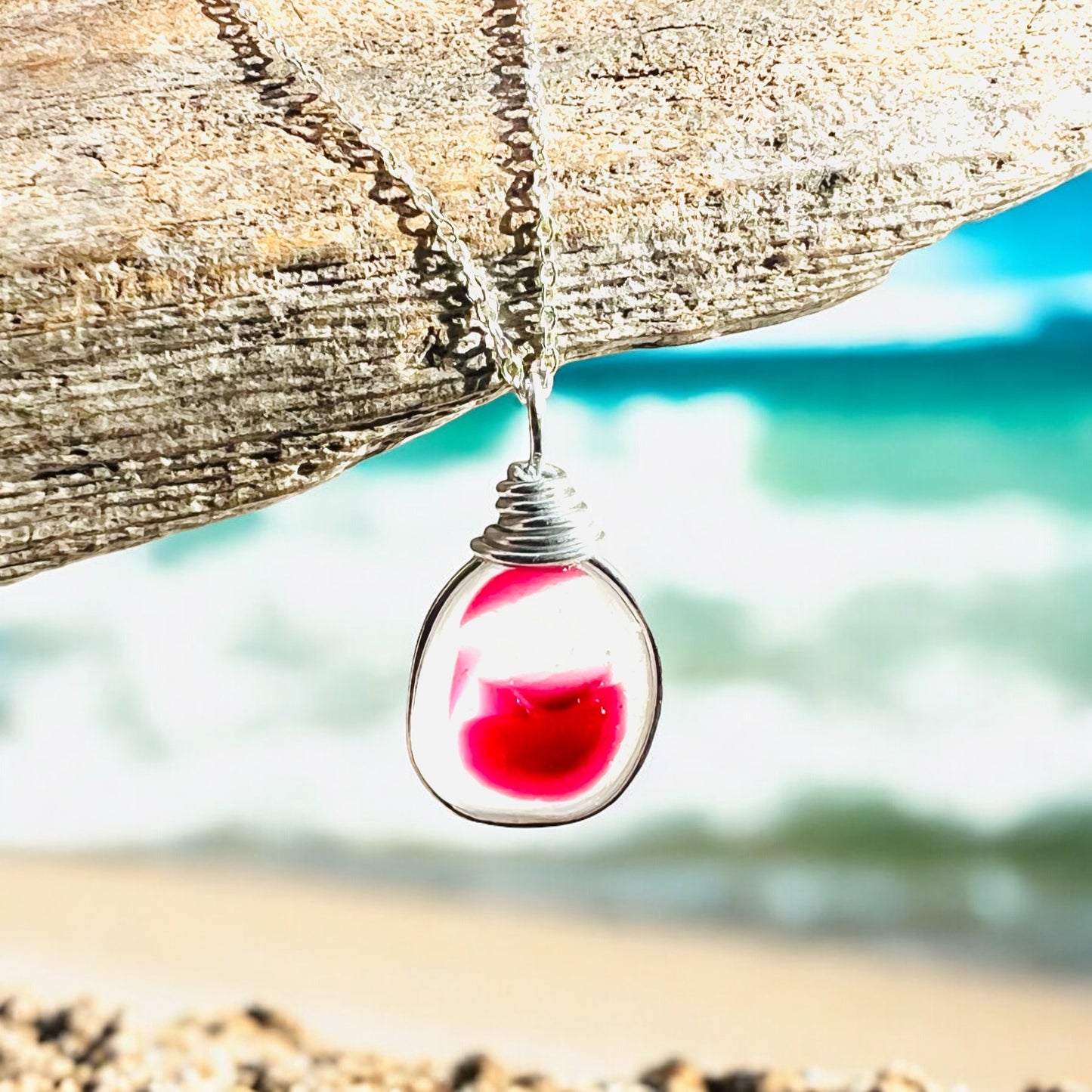 White & Red Seaham Sea Glass Multi Pendant