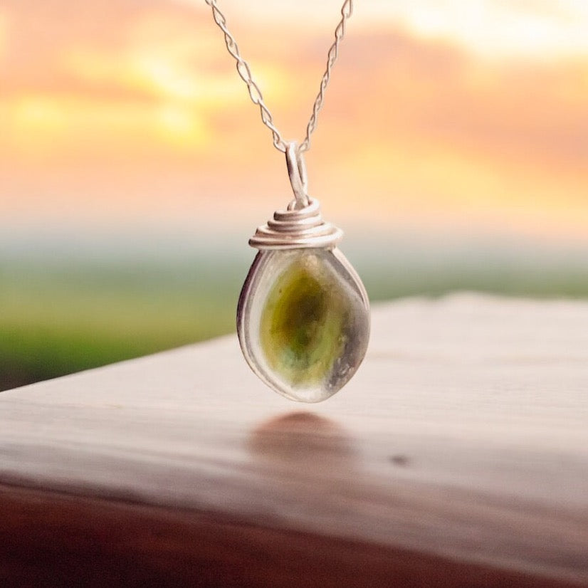 Olive Green Seaham Sea Glass Chunky Pendant