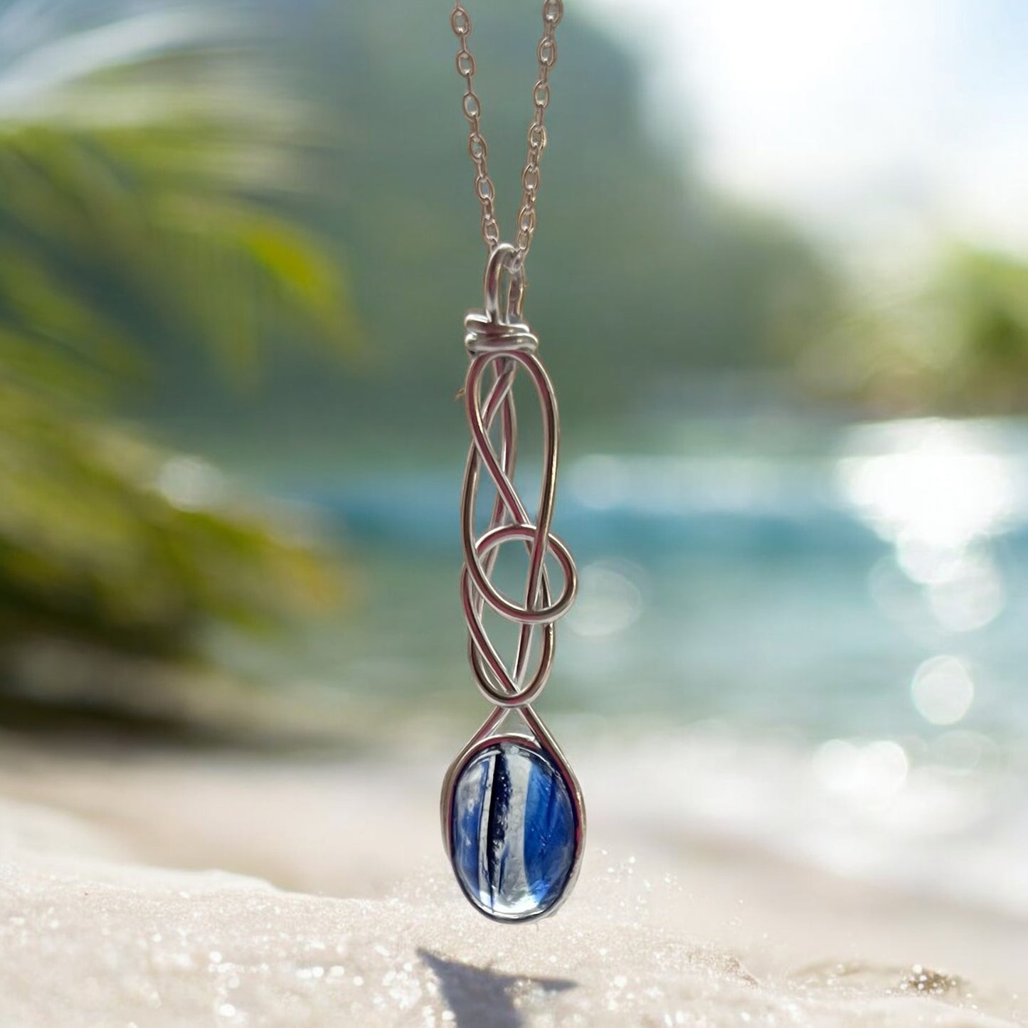 Multi Blue Swirly Seaham Sea Glass Pendant