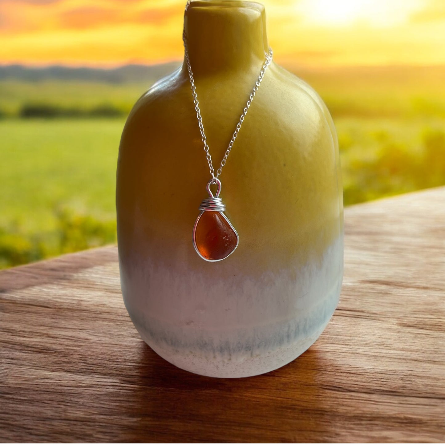 Extremely Rare Orange Seaham Sea Glass Multicolour Pendant