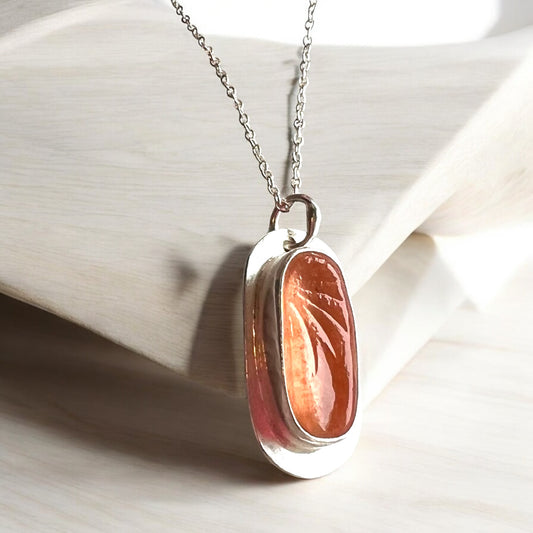 Bespoke Cornish Made Sea Glass Rare Peach Sterling Silver Setting Pendant