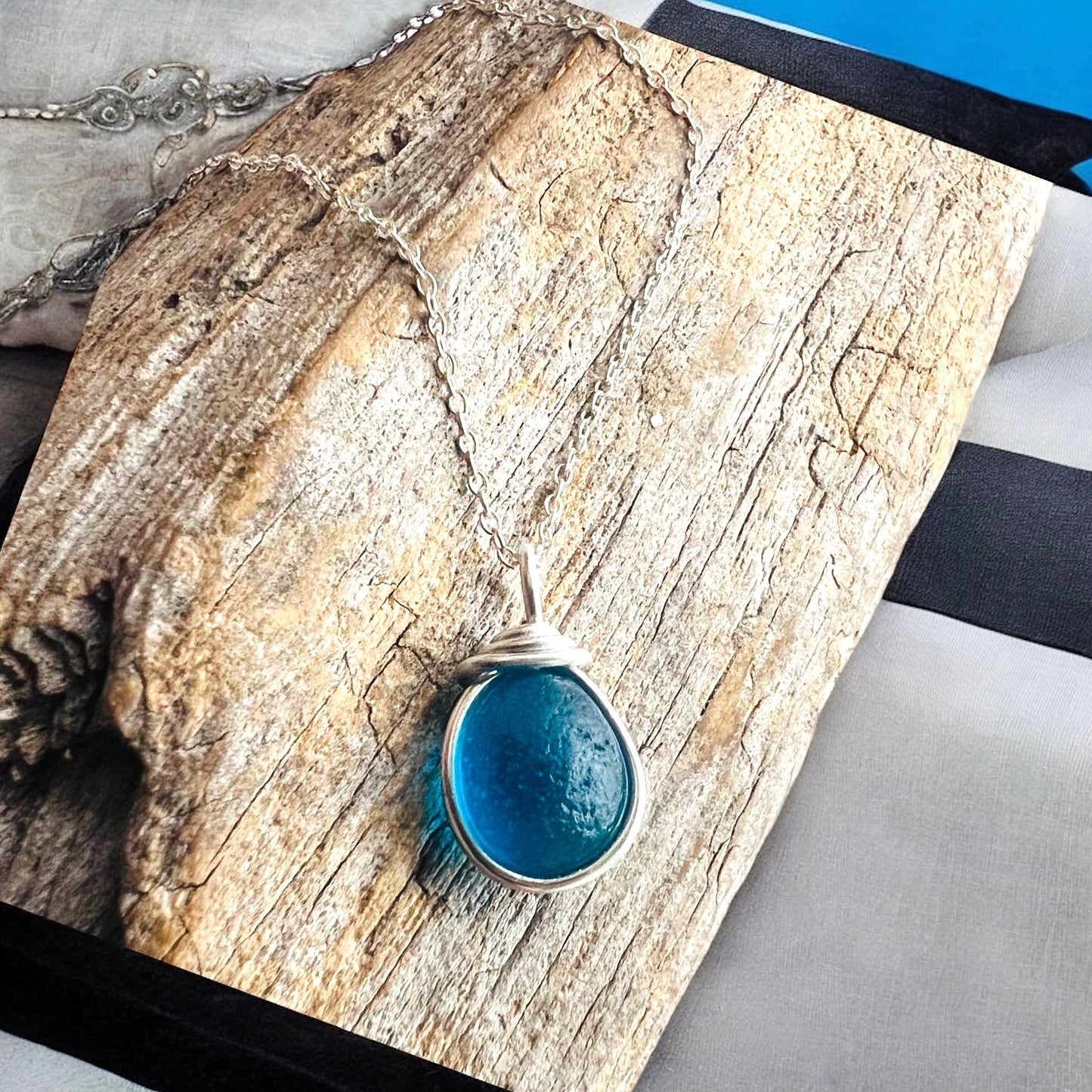 Rare Turquoise Seaham Sea Glass Pendant