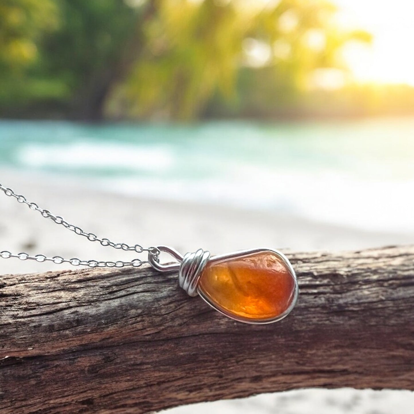 Extremely Rare Orange Seaham Sea Glass Multicolour Pendant