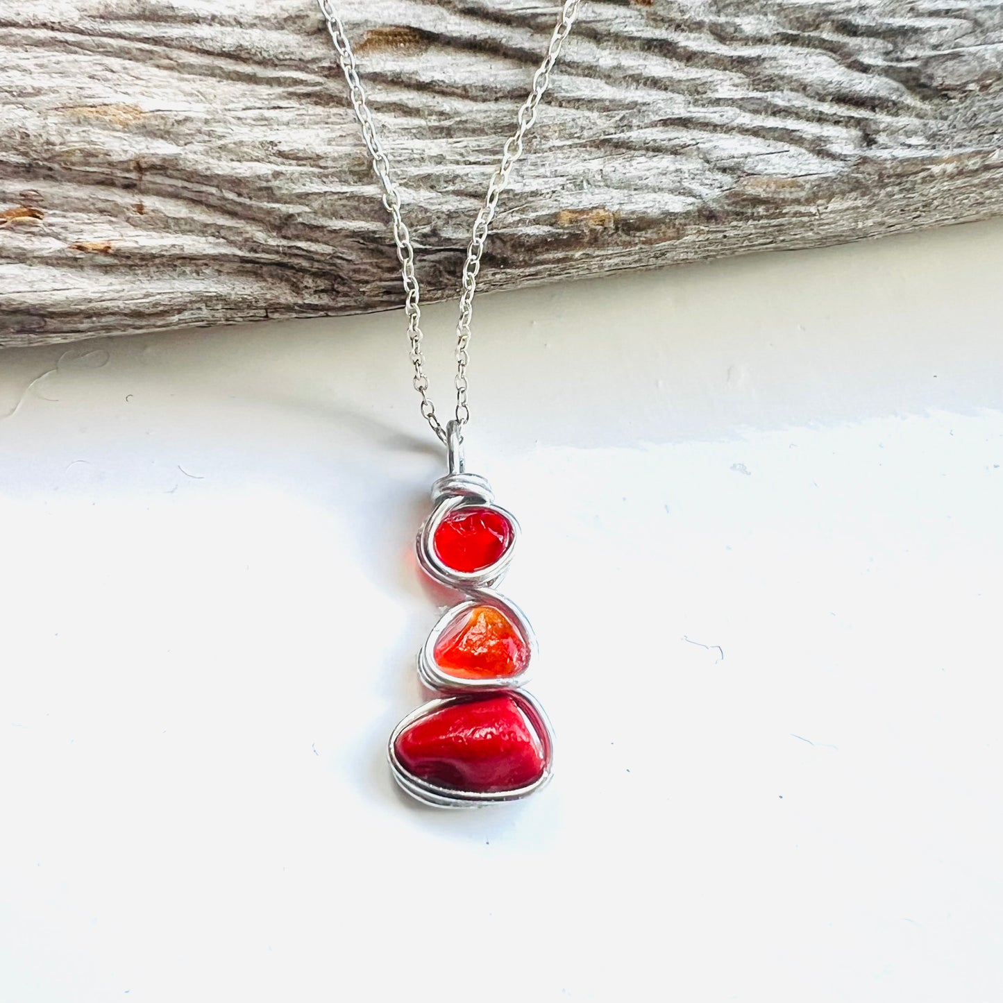 Rare Red and Orange Seaham Sea Glass Pendant