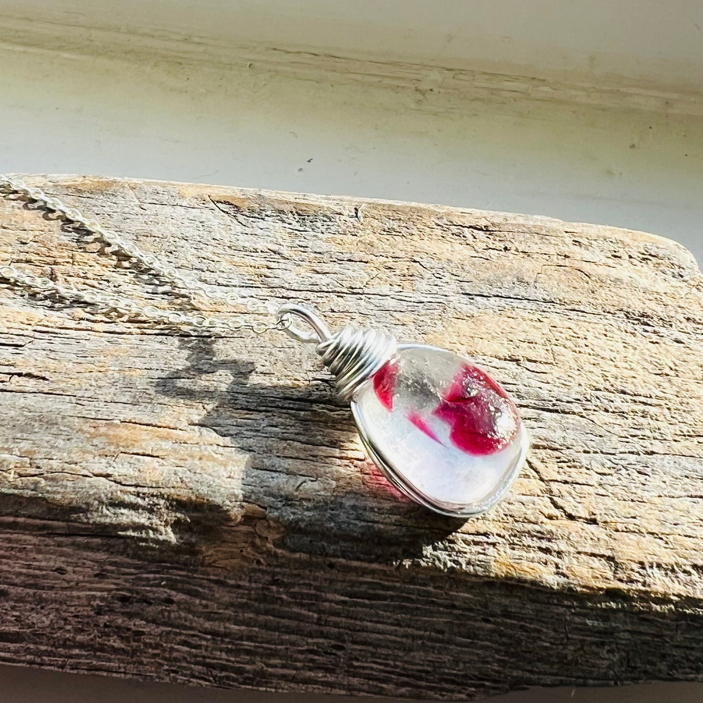 White & Red Seaham Sea Glass Multi Pendant