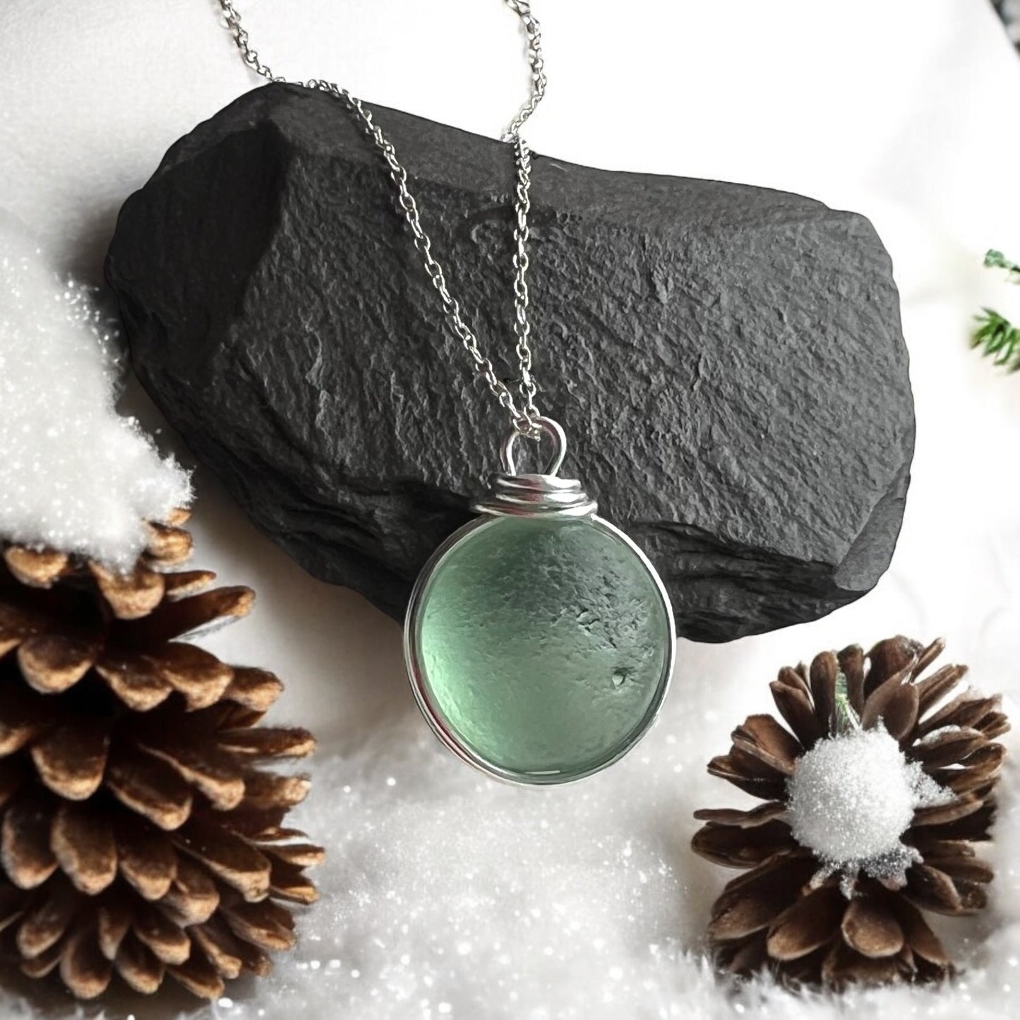 Aqua Bubble Seaham Sea Glass Pendant