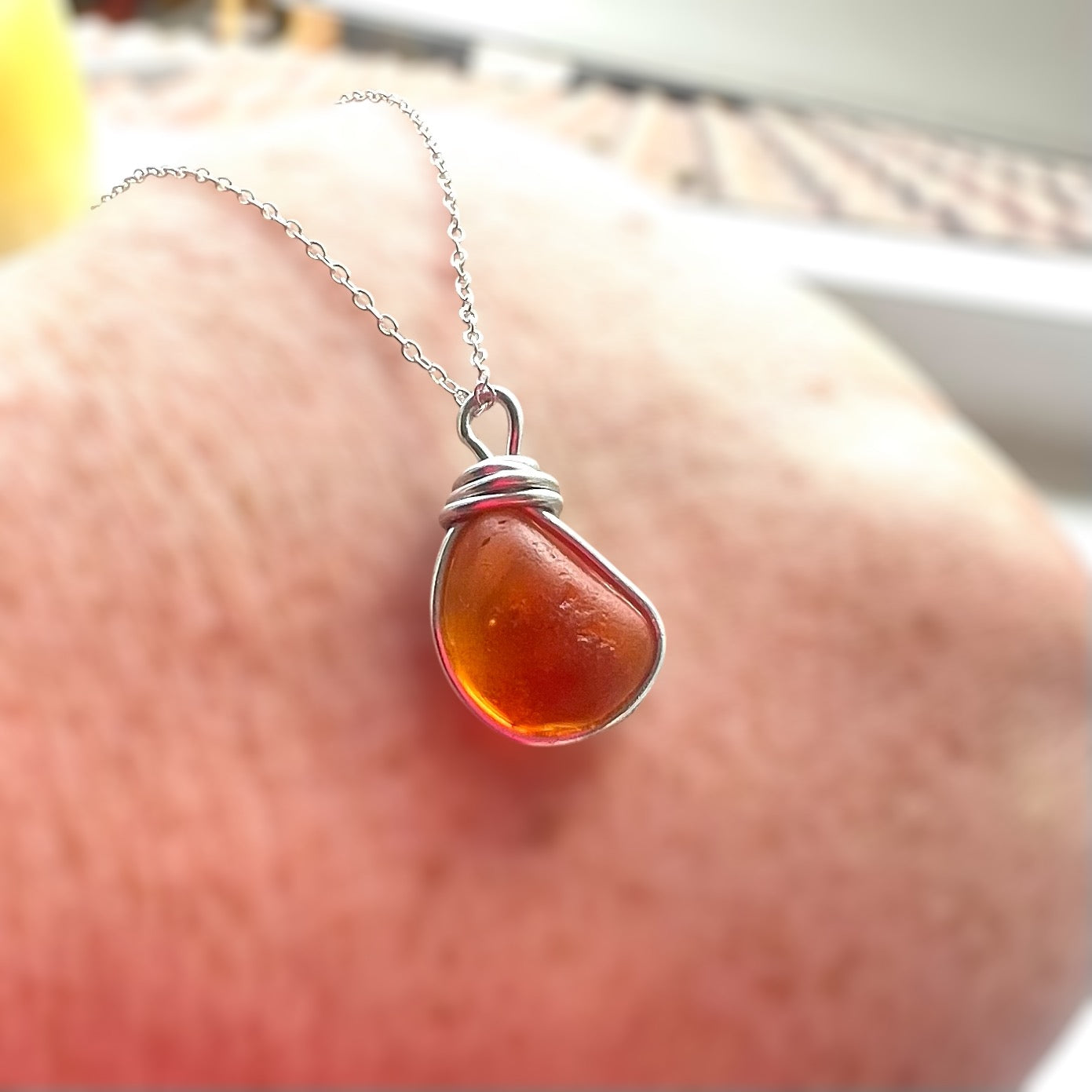 Extremely Rare Orange Seaham Sea Glass Multicolour Pendant