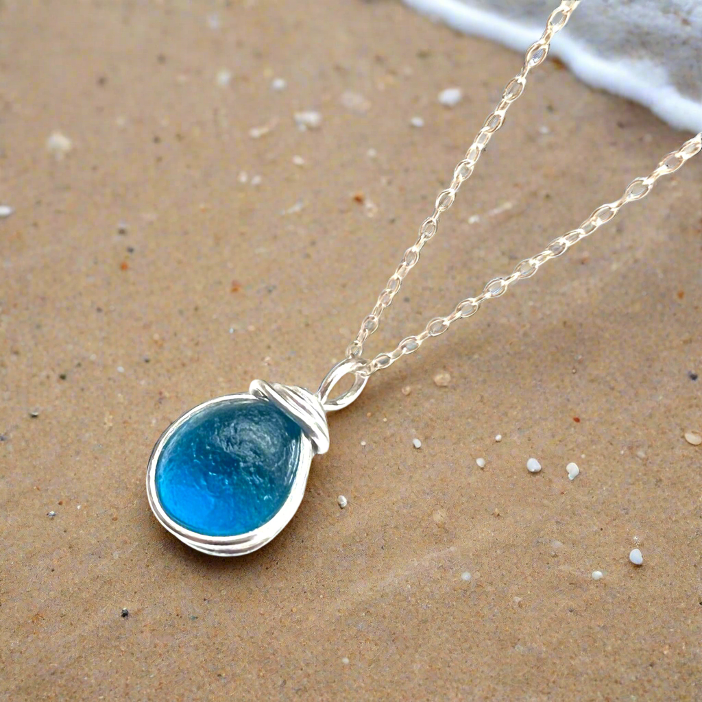 Rare Turquoise Seaham Sea Glass Pendant