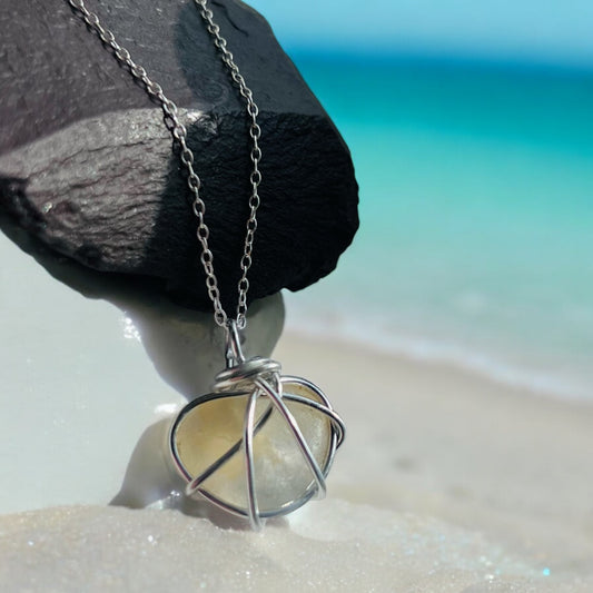 Rare Pale Yellow Colour Seaham Sea Glass Pendant