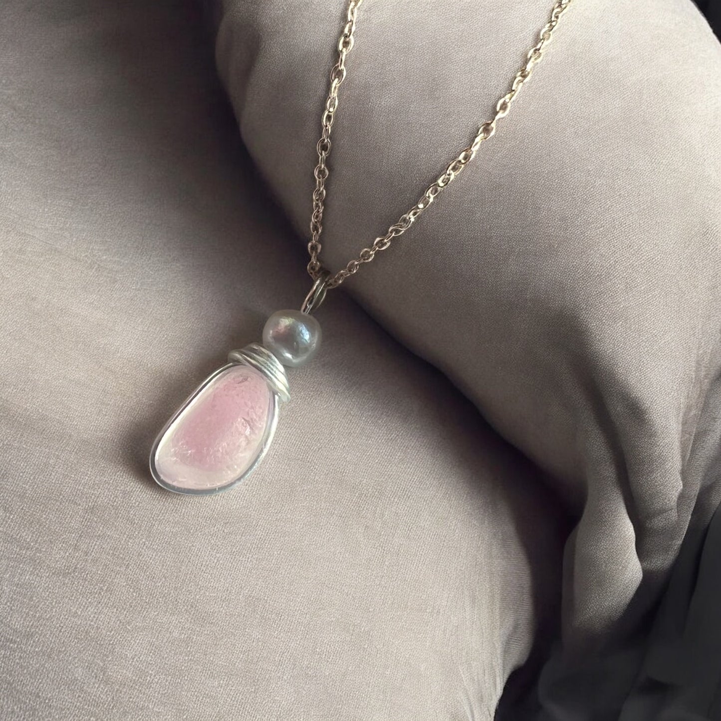 White & Pale Pink Seaham Sea Glass Pendant