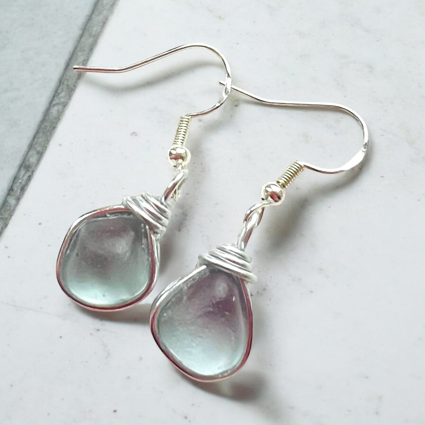 Rare Grey Seaham Sea Glass Earrings