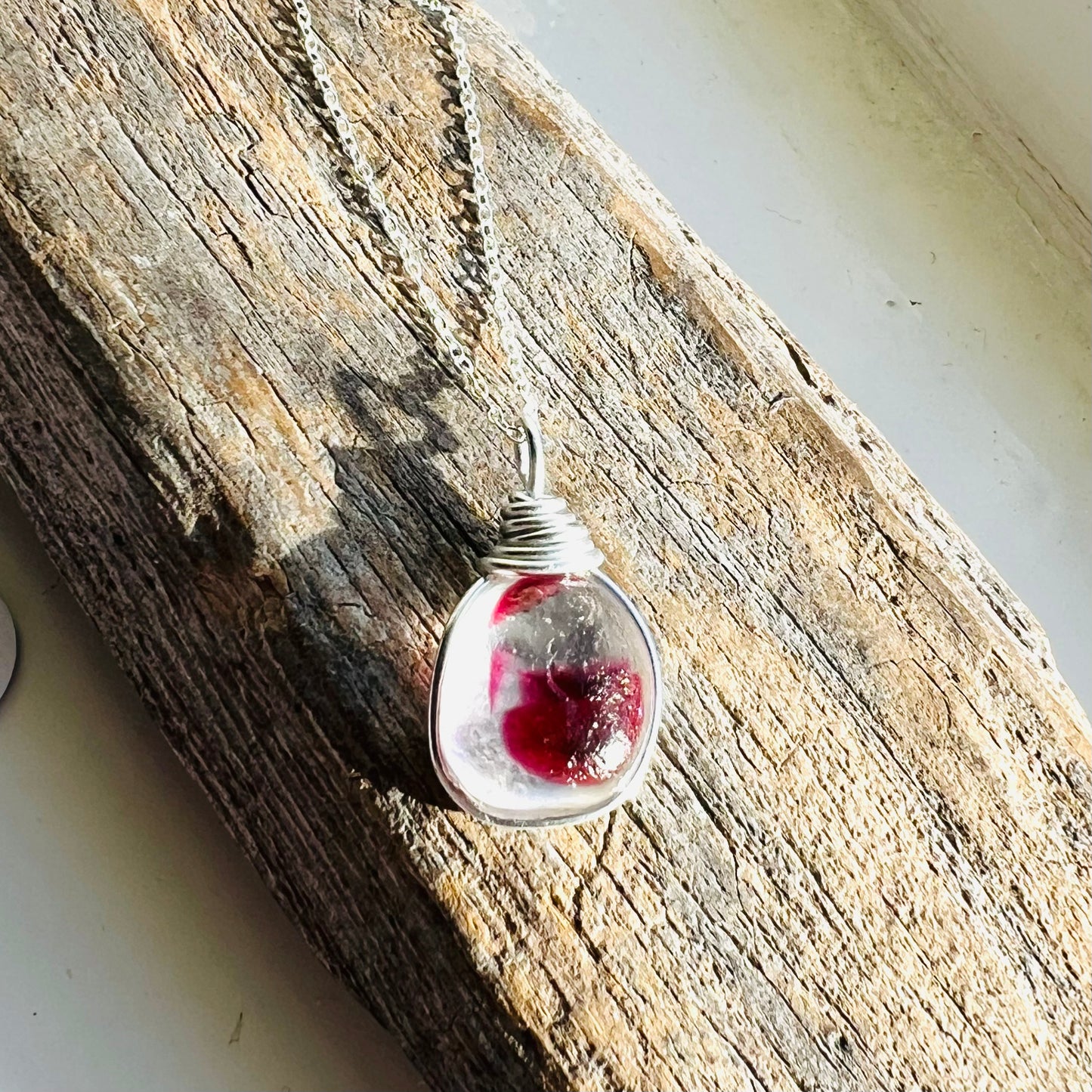 White & Red Seaham Sea Glass Multi Pendant