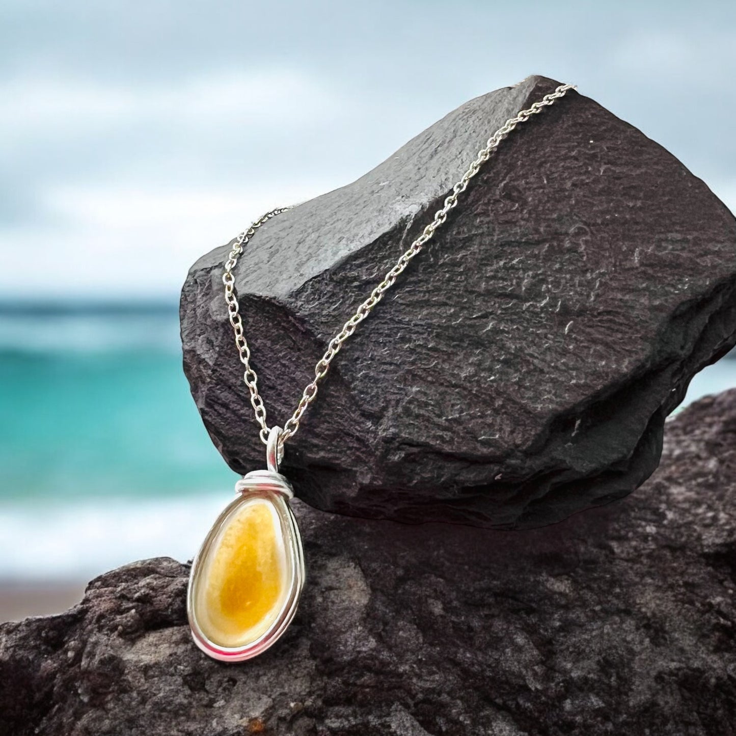 Rare Yellow Seaham Sea Glass Multi Pendant