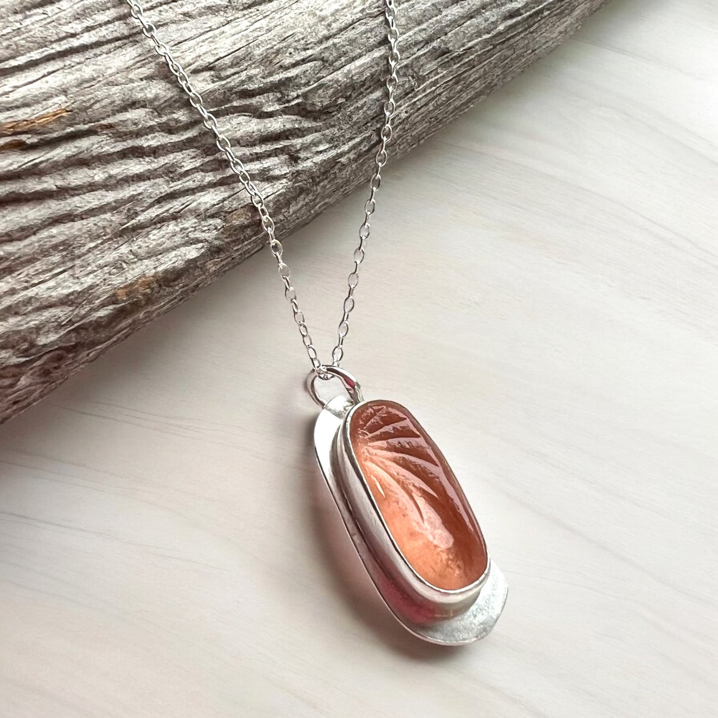 Bespoke Cornish Made Sea Glass Rare Peach Sterling Silver Setting Pendant