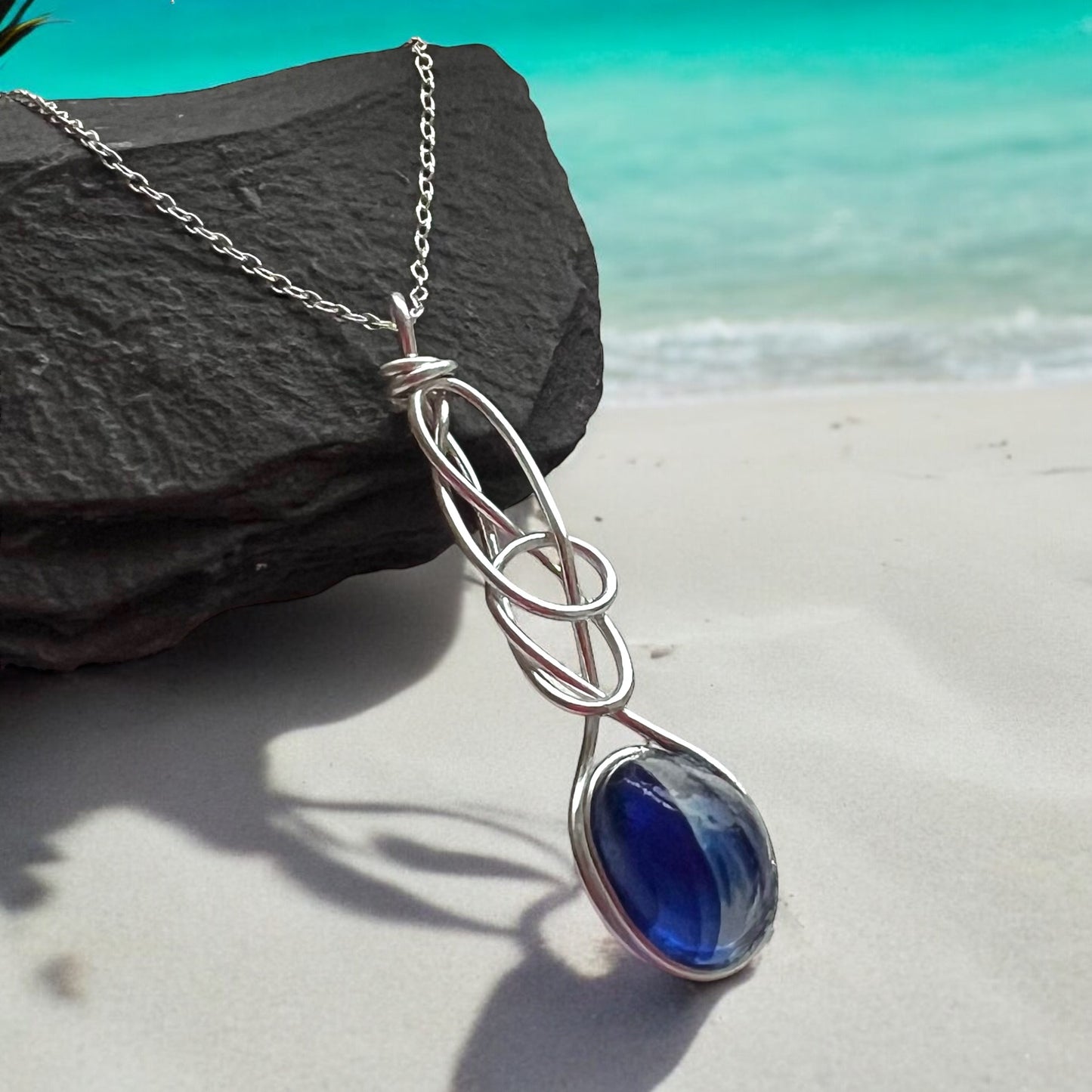 Multi Blue Swirly Seaham Sea Glass Pendant