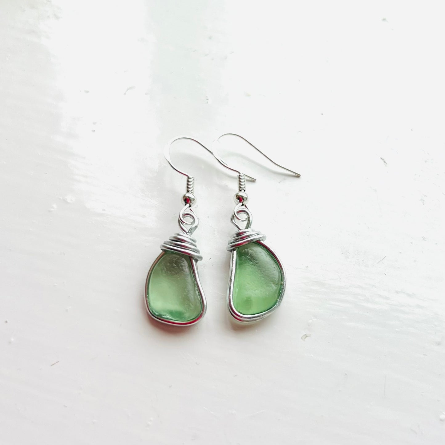 Lime Green Seaham Sea Glass Earrings On Sterling Silver Hooks