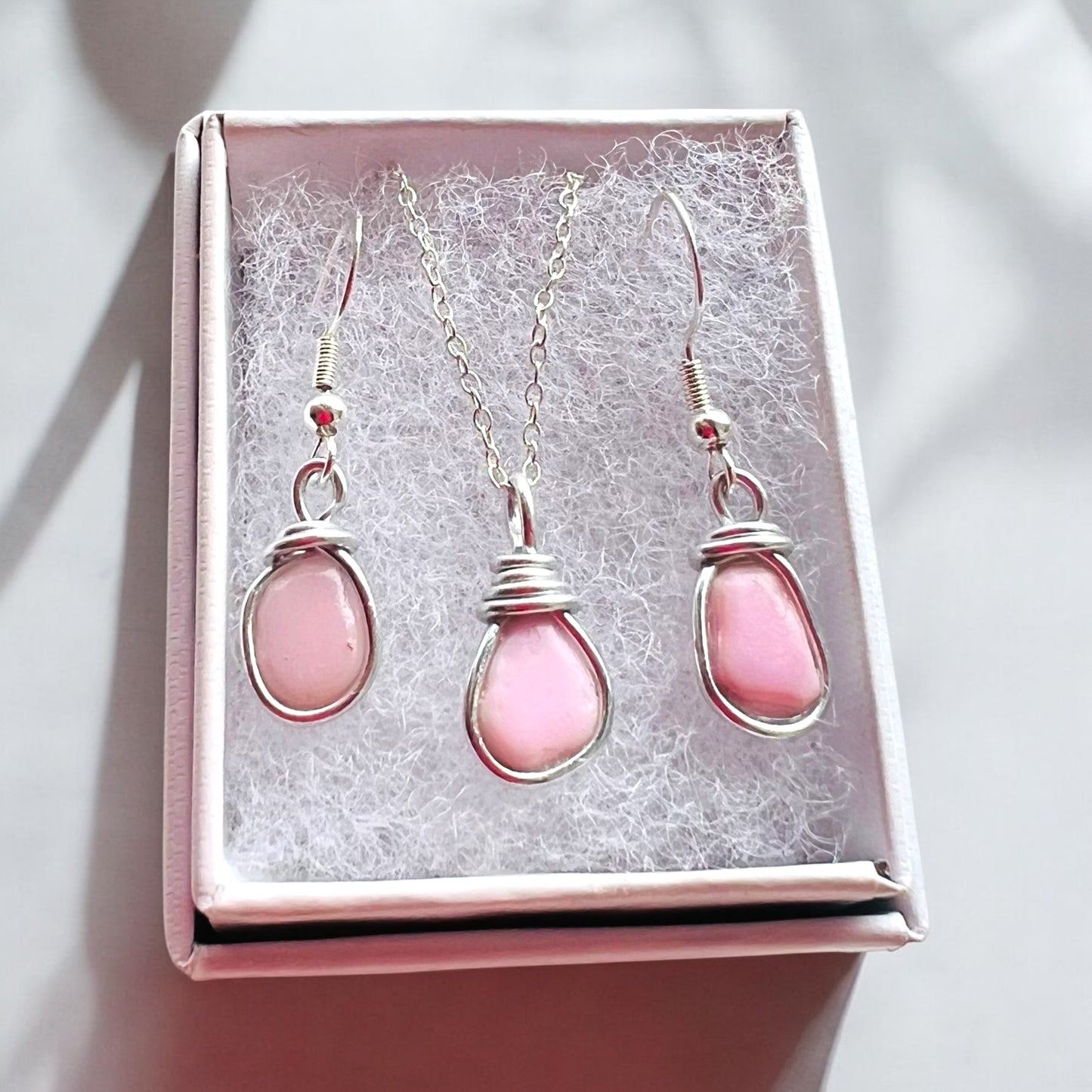 Rare Milky Pink Seaham Sea Glass Jewellery Set