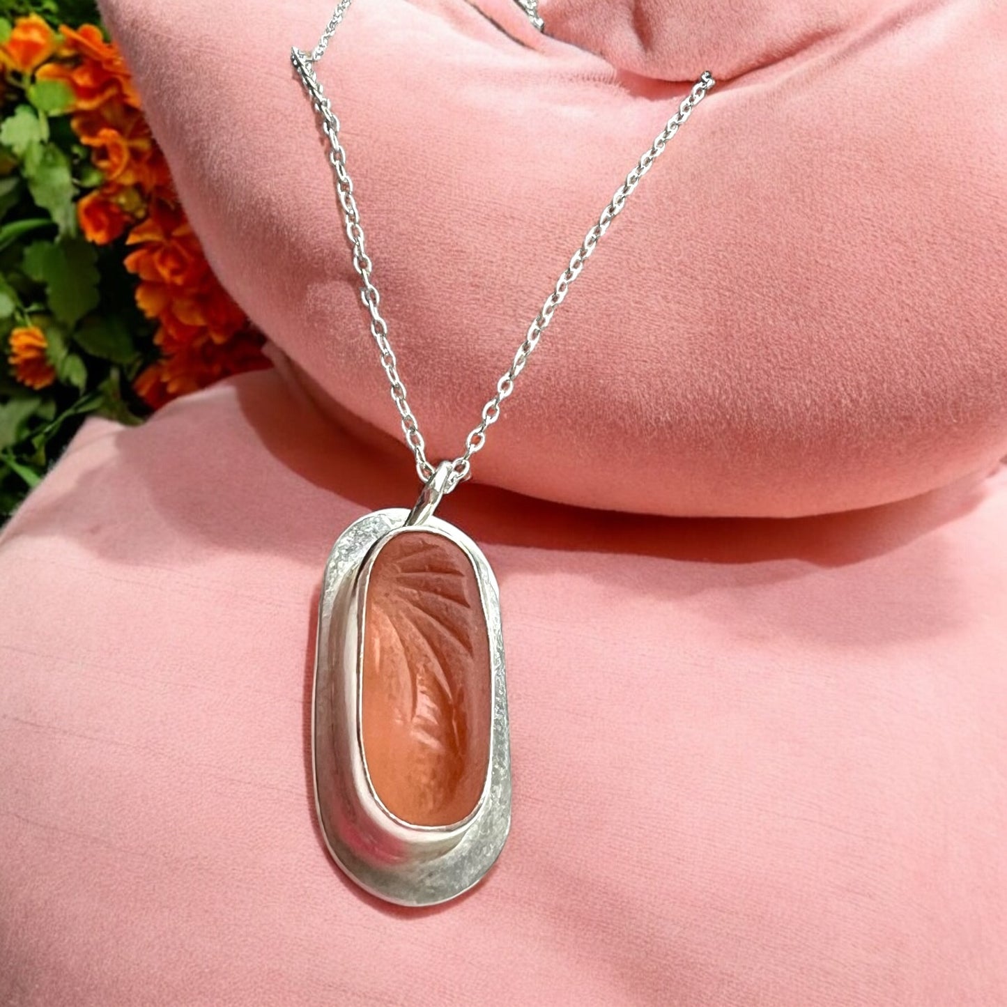 Bespoke Cornish Made Sea Glass Rare Peach Sterling Silver Setting Pendant