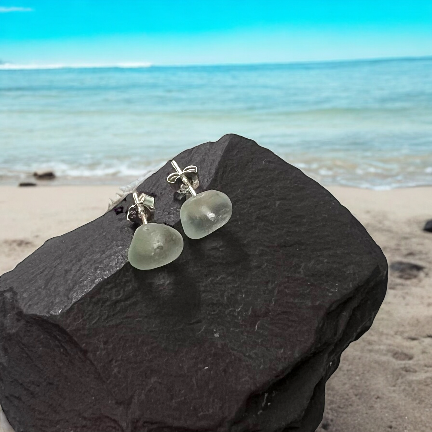 Seaham Sea Glass Seafoam Stud Earrings