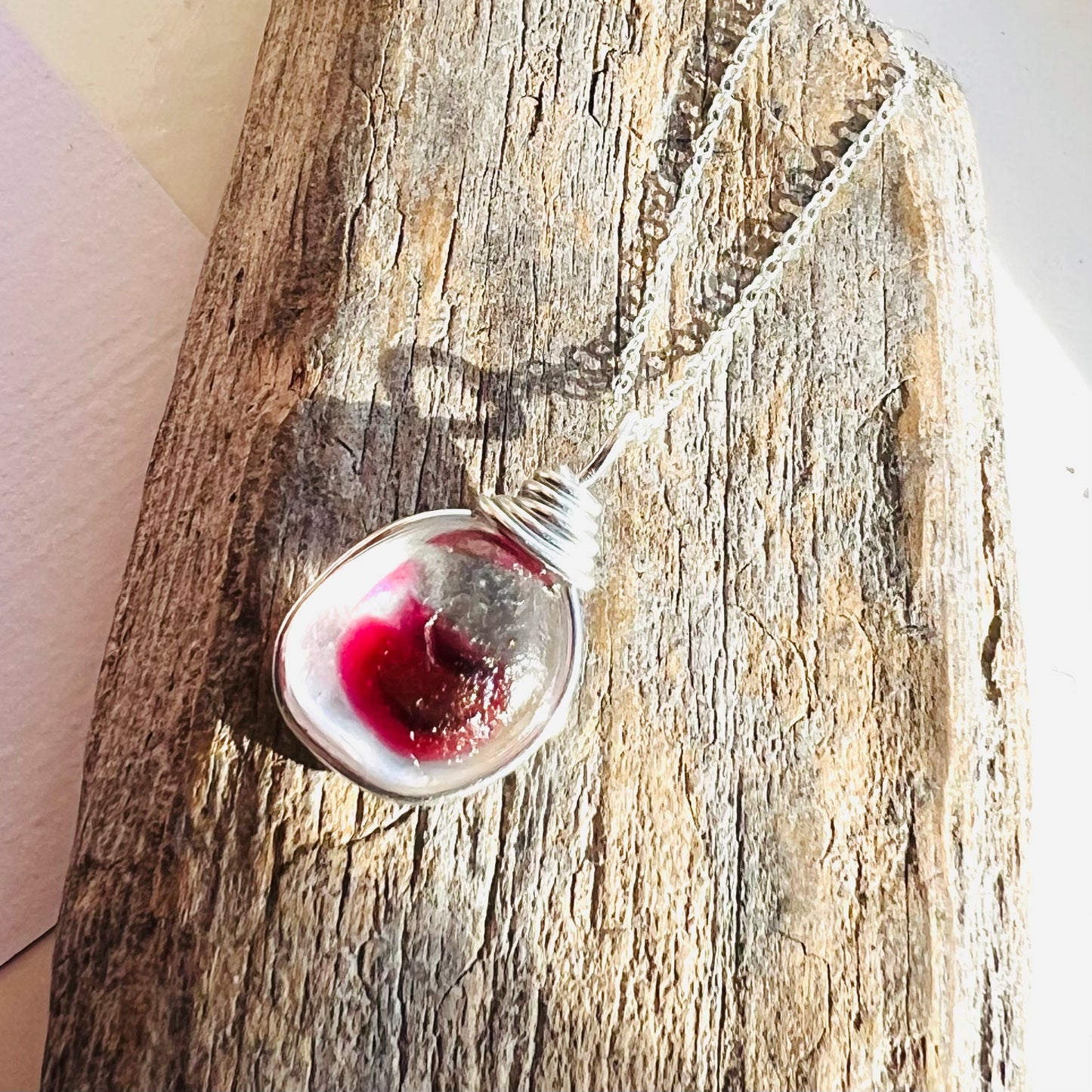 White & Red Seaham Sea Glass Multi Pendant