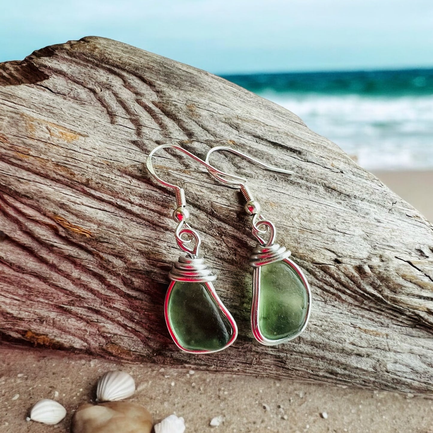 Lime Green Seaham Sea Glass Earrings On Sterling Silver Hooks