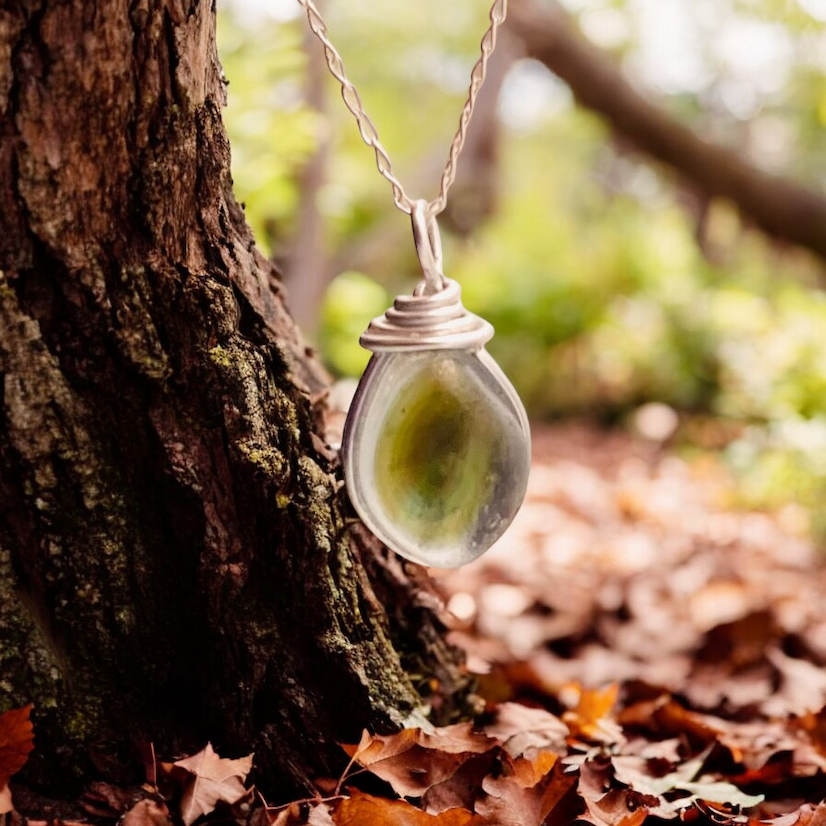 Olive Green Seaham Sea Glass Chunky Pendant