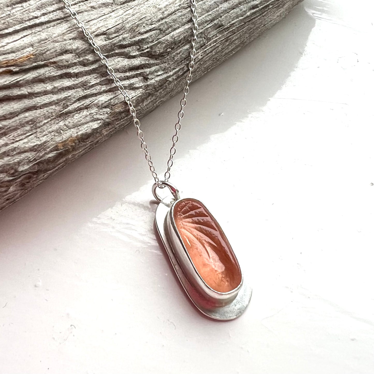 Bespoke Cornish Made Sea Glass Rare Peach Sterling Silver Setting Pendant