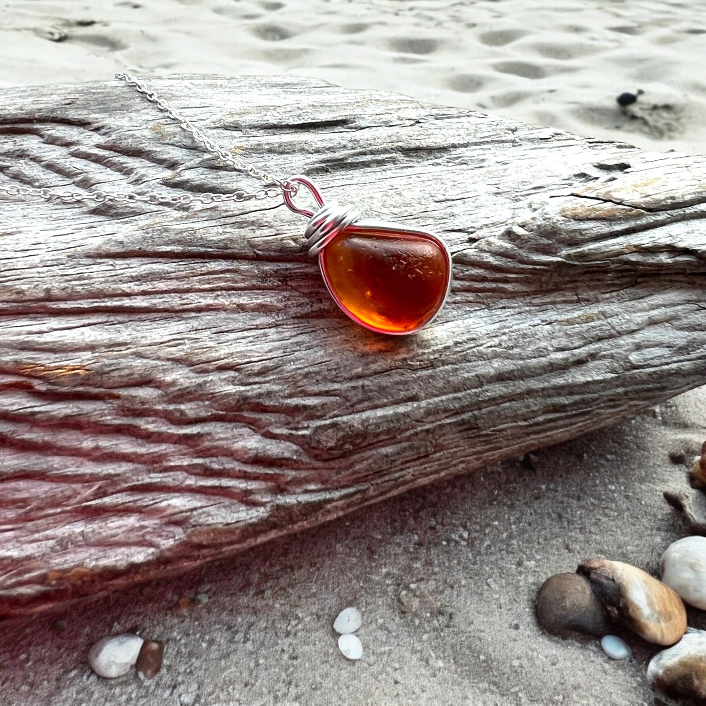 Extremely Rare Orange Seaham Sea Glass Multicolour Pendant