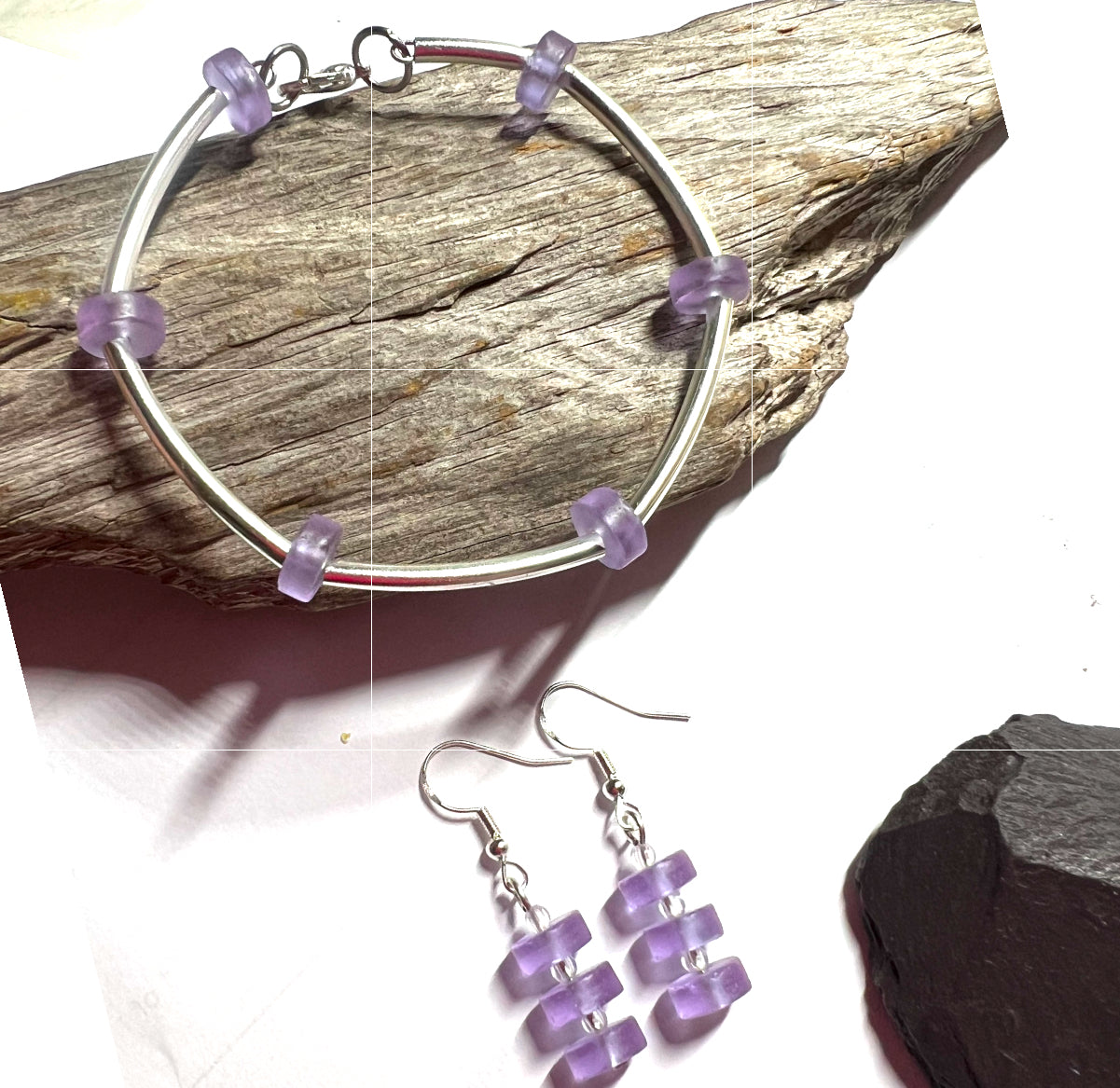 Cultured Sea Glass Jewellery Set in Lilac / Periwinkle