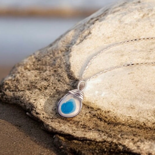 Sky Blue Small Seaham Sea Glass Multi Pendant