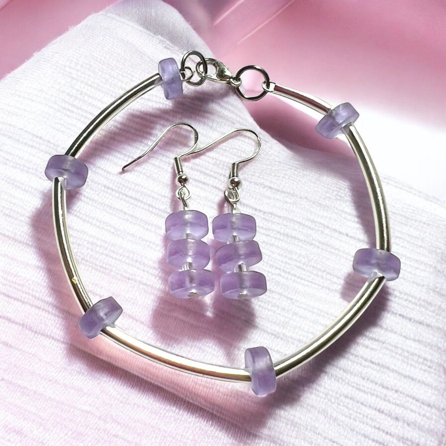 Cultured Sea Glass Jewellery Set in Lilac / Periwinkle