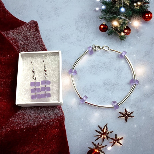 Cultured Sea Glass Jewellery Set in Lilac / Periwinkle