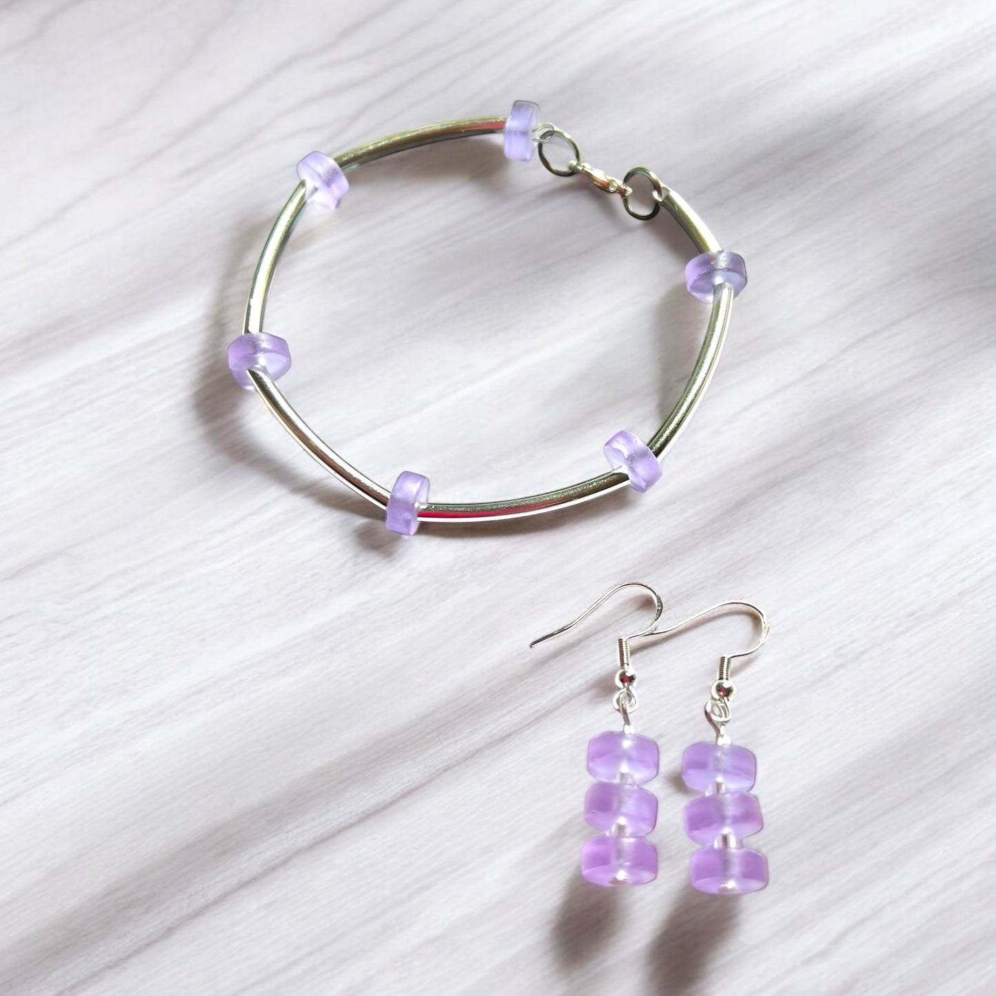 Cultured Sea Glass Jewellery Set in Lilac / Periwinkle