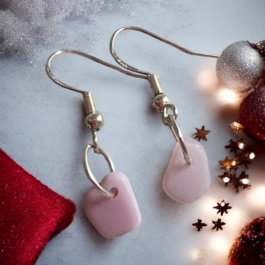 Pale Pink Seaham Milk Glass Small Earrings